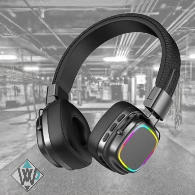 Wireless Retro Punk Headworn Bluetooth 5.0 Earphone Leather Texture LED Luminous Hifi Stereo Headphones For Laptop