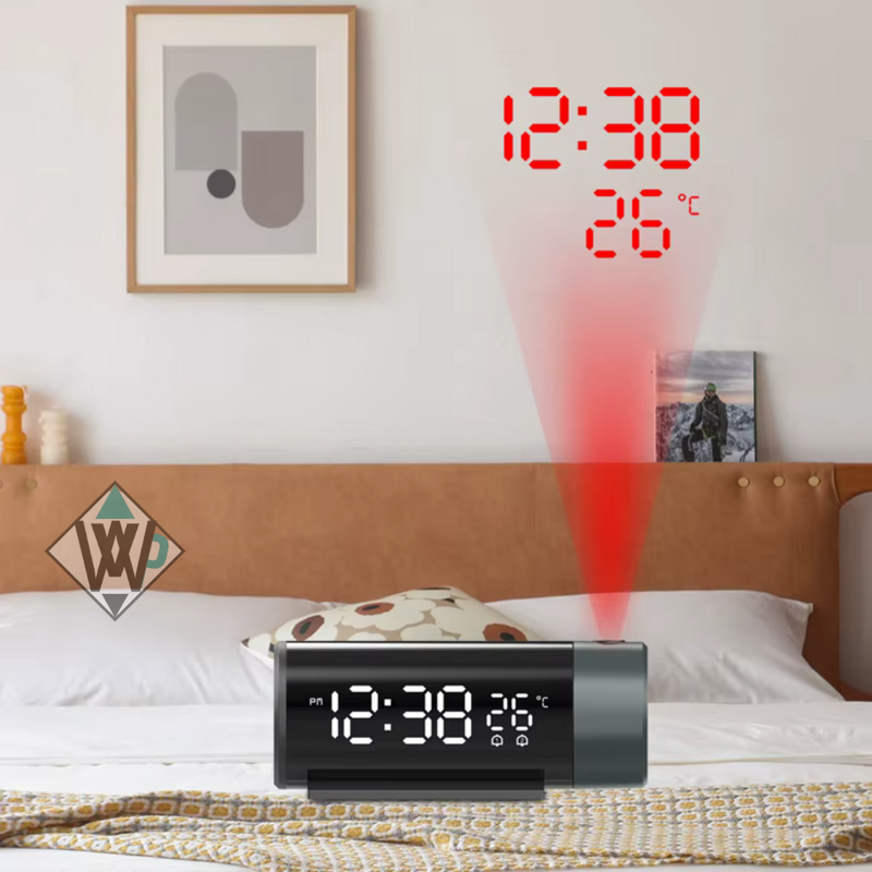 LED de projeção despertador digital, rotação 180 °,modo noturno, memória sem energia, relógio de mesa, quarto, 12h,24h