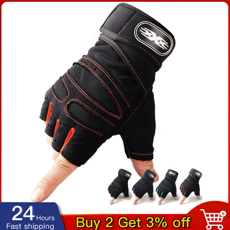 Professional Fingerless Gym Gloves for Men Women Motorcyclist Finger Cycling Gloves Bicycle Training Sport Fitness Equipment