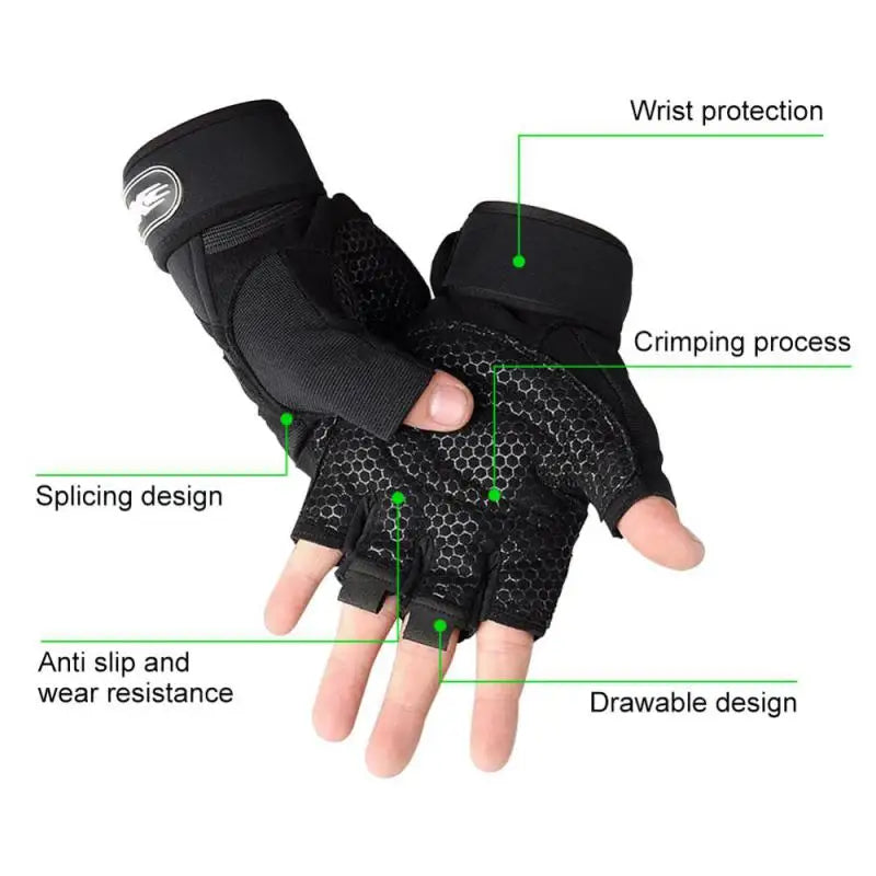 Professional Fingerless Gym Gloves for Men Women Motorcyclist Finger Cycling Gloves Bicycle Training Sport Fitness Equipment